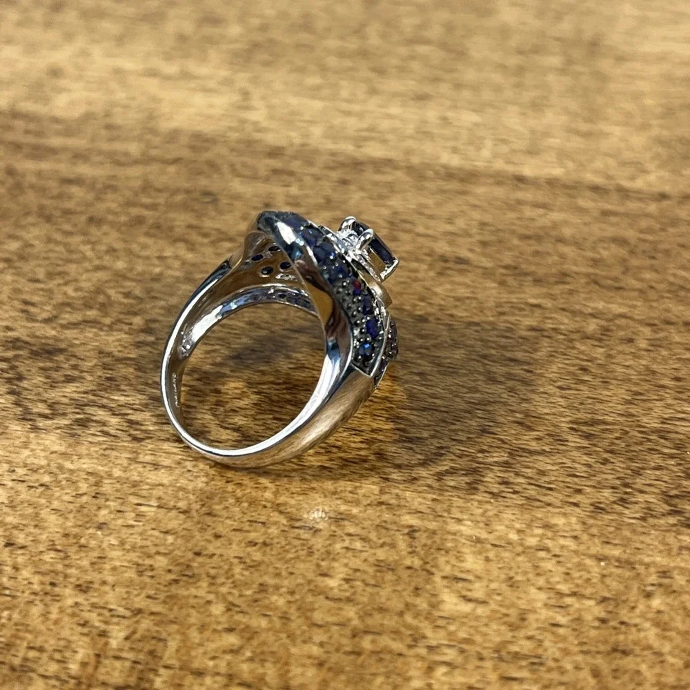 Clyde Duneier CID 14k gold Royal Blue Sapphire‎ & Diamond ring 5.7g Sz 6